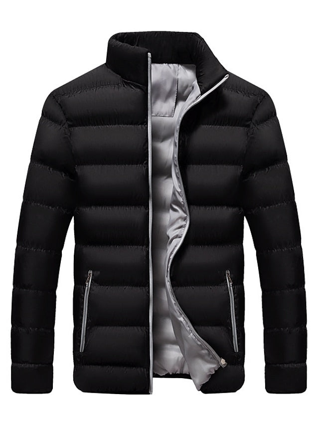 Men's Puffer Jacket Winter Jacket Winter Coat Padded Solid Colored Outerwear Clothing Apparel Green Black Wine