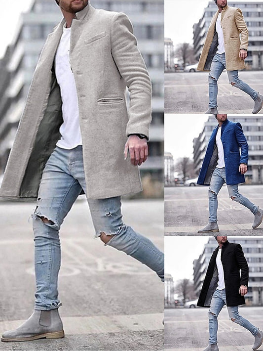 Men's Winter Coat Overcoat Trench Coat Short Coat Overcoat Work Business Winter Polyester Warm Outerwear Clothing Apparel Solid Colored Classic Style Notch lapel collar