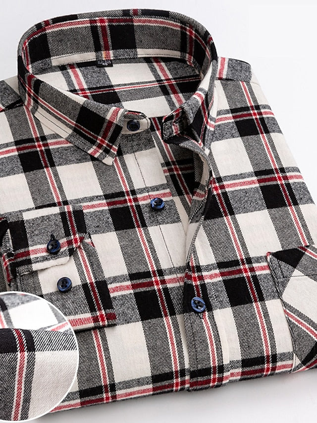 Men's Dress Shirt Plaid Shirt Button Down Shirt Collared Shirt B C D Long Sleeve Plaid / Check Turndown Spring &  Fall Wedding Work Clothing Apparel Button-Down