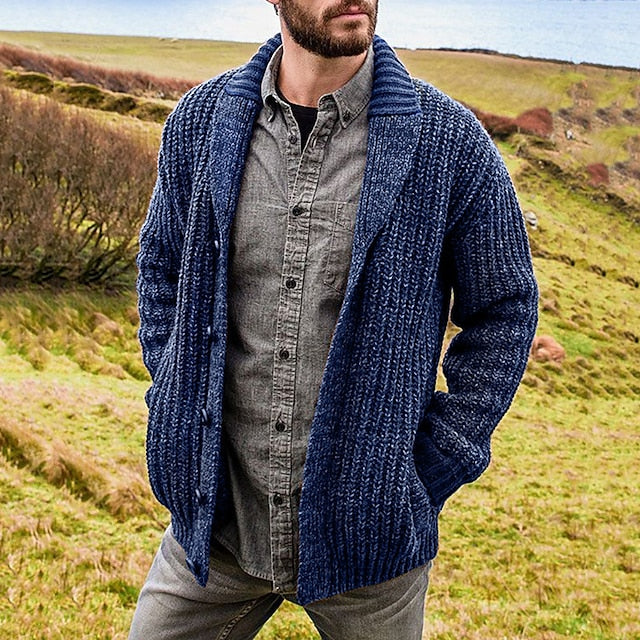 Men's Sweater Cardigan Sweater Knit Knitted Open Front Weekend Clothing Apparel Spring Fall Blue Brown S M L