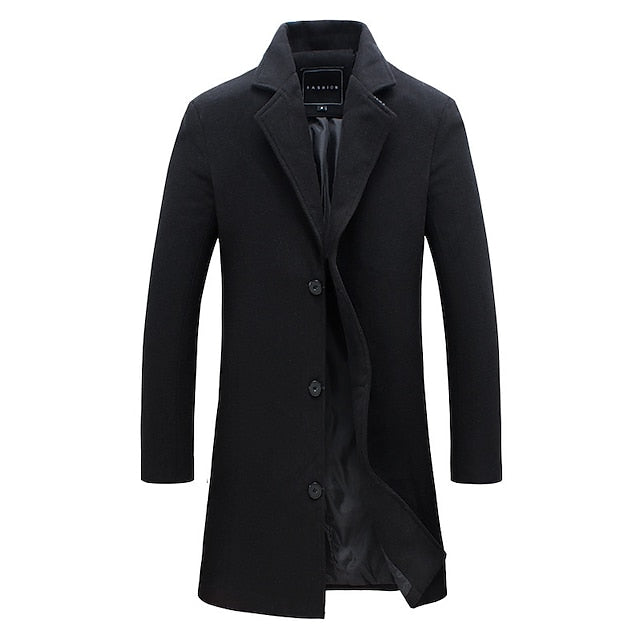 Men's Overcoat Winter Coat Business Casual Fall Wool Clothing Apparel Basic Solid Colored Stand Collar Single Breasted Outerwear