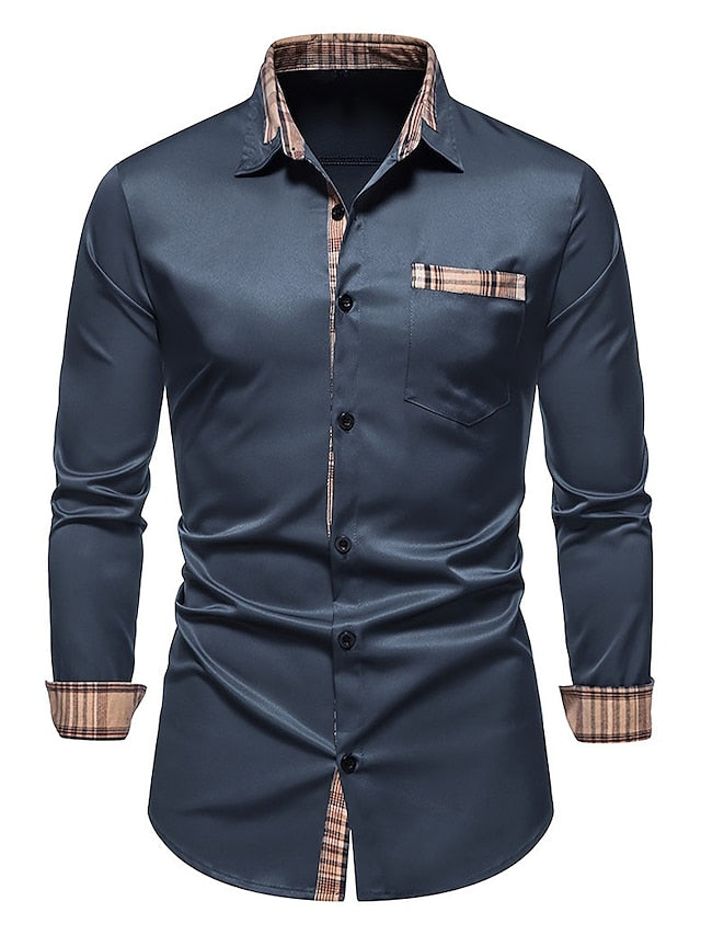 Men's Button Up Shirt Casual Shirt Black White Navy Blue Long Sleeve Plain Lapel Spring & Summer Wedding Daily Clothing Apparel Front Pocket