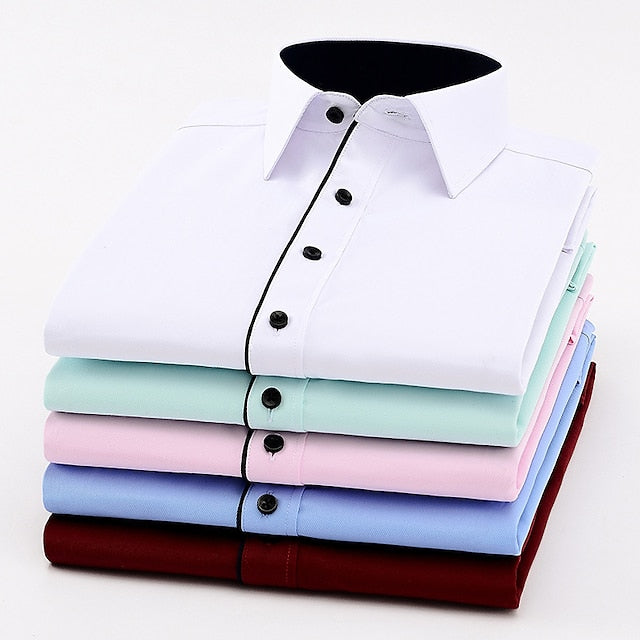 Men's Dress Shirt Black-White Black White Long Sleeve Stripes and Plaid Square Neck Spring &  Fall Wedding Daily Wear Clothing Apparel Print