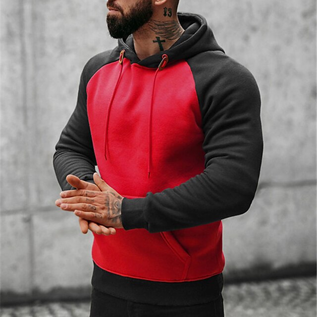 Men's Hoodie Red Navy Blue Gray Hooded Color Block Patchwork Sports & Outdoor Daily Holiday Streetwear Cool Casual Spring &  Fall Clothing Apparel Hoodies Sweatshirts