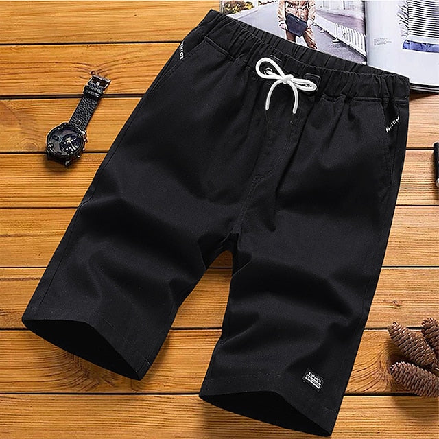 Men's Board Shorts Swim Trunks Beach Shorts Casual Shorts Drawstring Elastic Waist Solid Colored Outdoor Sports Knee Length Daily Leisure Sports Cotton Casual / Sporty Athleisure Black White