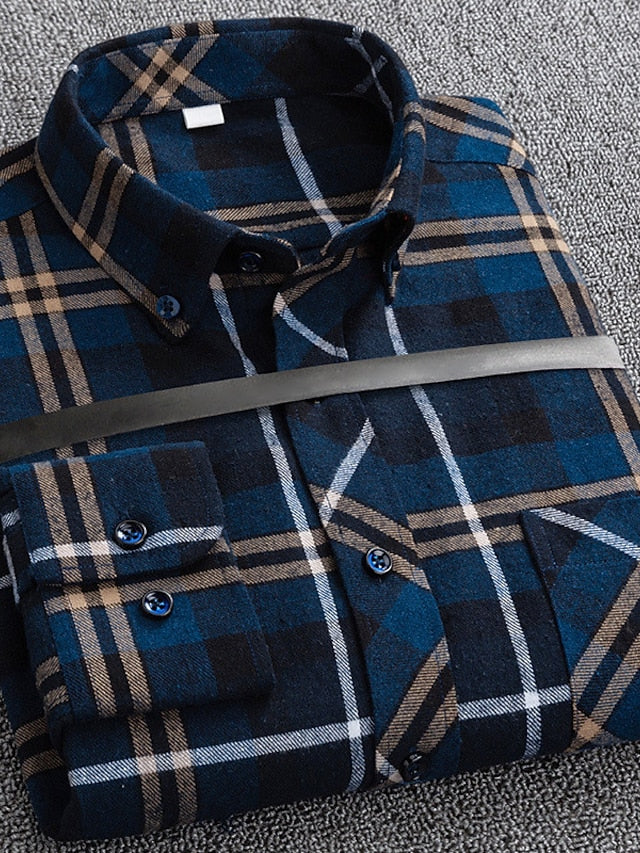 Men's Button Up Shirt Dress Shirt Plaid Shirt Collared Shirt A B C Long Sleeve Tartan Collar Spring Winter Wedding WorkWear Clothing Apparel Button-Down