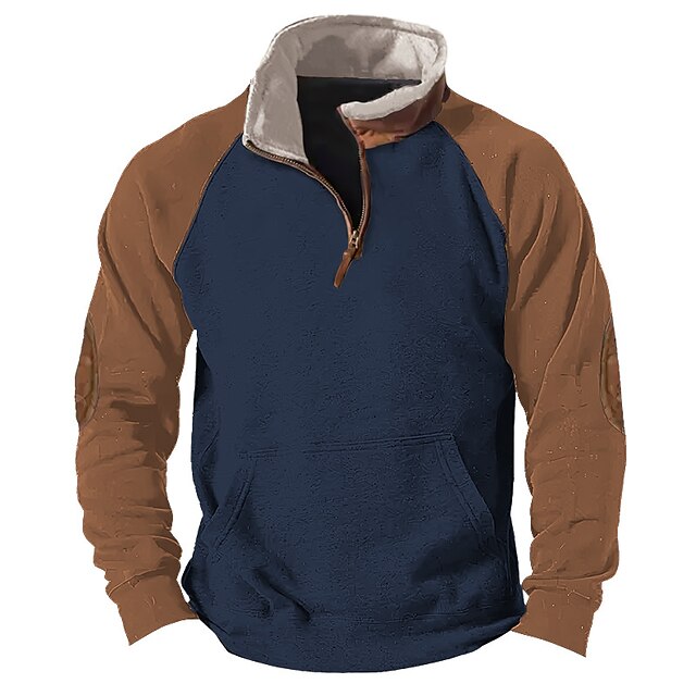 Men's Sweatshirt Zip Sweatshirt Black Blue Green Khaki Half Zip Color Block Patchwork Sports & Outdoor Daily Holiday Streetwear Basic Casual Spring &  Fall Clothing Apparel Hoodies Sweatshirts