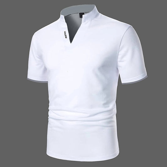 Men's Polo Shirt Golf Shirt Casual Holiday Stand Collar V Neck Short Sleeve Fashion Basic Plain Classic Summer Regular Fit Fire Red Black White Green Gray Polo Shirt