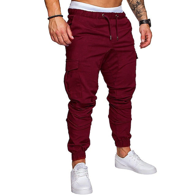 Men's Cargo Pants Cargo Trousers Trousers Drawstring Elastic Waist Solid Color Full Length Casual Daily Cotton 100% Cotton Streetwear Basic Black White