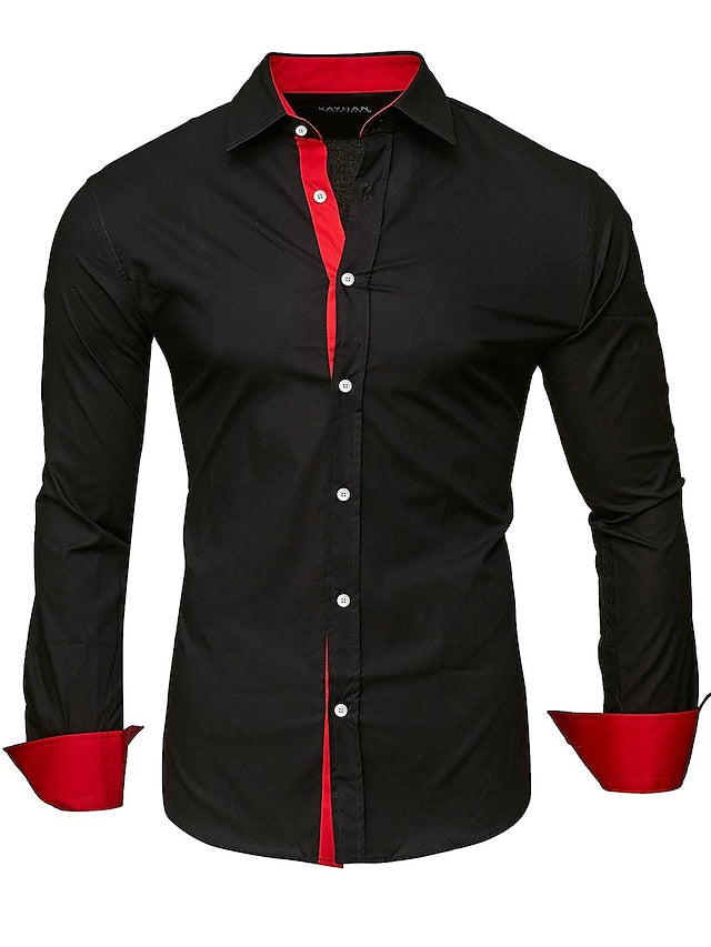 Men's Button Up Shirt Dress Shirt Collared Shirt Black White Red Long Sleeve Plain Collar Summer Spring Wedding Work Clothing Apparel Patchwork