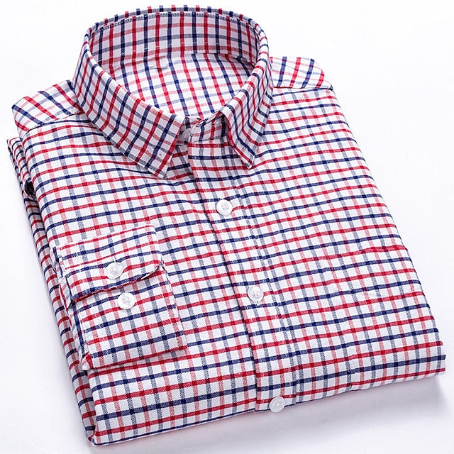 Men's Dress Shirt Button Down Shirt Collared Shirt Wine Black White Long Sleeve Plaid Turndown Spring Fall Wedding Outdoor Clothing Apparel