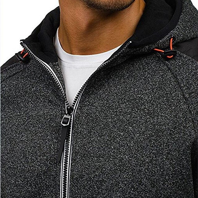 Men's Hoodie Full Zip Hoodie Jacket Outerwear Black Light Grey Dark Gray Hooded Color Block Patchwork Sports & Outdoor Daily Holiday Cool Casual Thin fleece Fall & Winter Clothing Apparel Hoodies