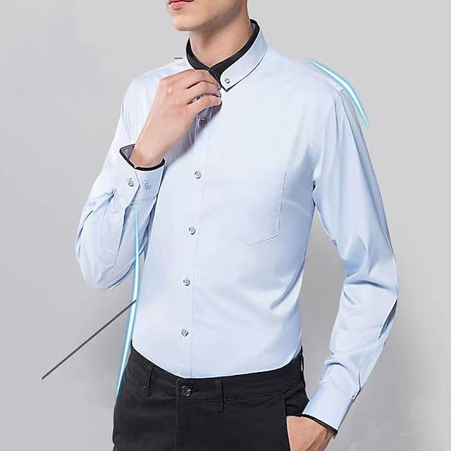 Men's Dress Shirt Wine Black White Long Sleeve Solid / Plain Color Turndown All Seasons Wedding Clothing Apparel