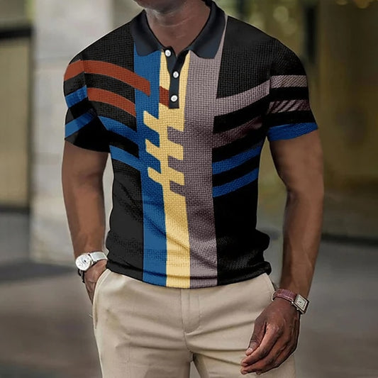 Men's Polo Shirt Golf Shirt Waffle Polo Shirt Geometry Turndown Yellow Pink Blue Sky Blue Orange 3D Print Outdoor Street Short Sleeves Button-Down Print Clothing Apparel Fashion Designer Casual