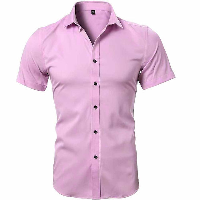 Men's Button Up Shirt Dress Shirt Collared Shirt Light Pink Light Blue Wine Red Short Sleeve Square Neck Spring & Summer Wedding Party Clothing Apparel Button-Down