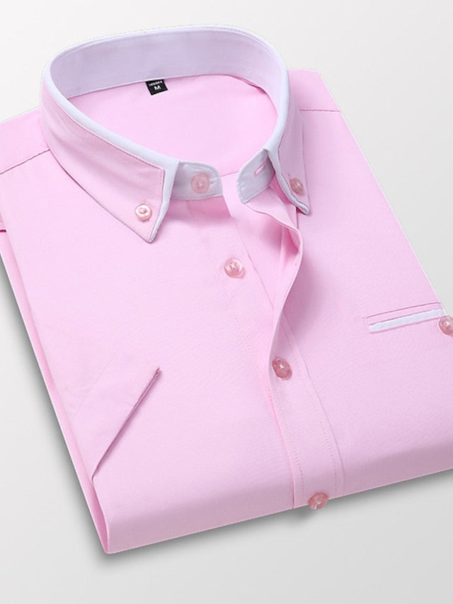 Men's Dress Shirt Button Down Shirt Collared Shirt Non Iron Shirt Light Pink White Red Short Sleeve Plain Collar All Seasons Wedding Work Clothing Apparel