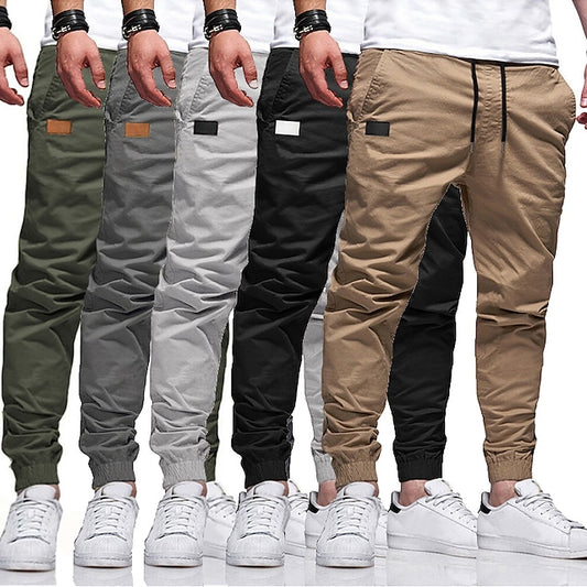 Men's Cargo Pants Cargo Trousers Joggers Trousers Casual Pants Drawstring Elastic Waist Elastic Cuff Plain Sports Outdoor Running Cotton Cotton Blend Streetwear Workout ArmyGreen Black