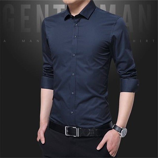 Men's Button Up Shirt Dress Shirt Wine Sea Blue Black Long Sleeve Solid / Plain Color Turndown Summer Spring Wedding Formal Evening Clothing Apparel Buckle