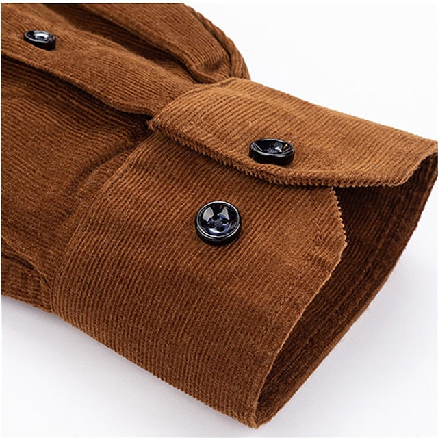 Men's Dress Shirt Button Down Shirt Collared Shirt Corduroy Shirt Wine Black Yellow Long Sleeve Plain Turndown Winter Wedding Party Clothing Apparel Button-Down