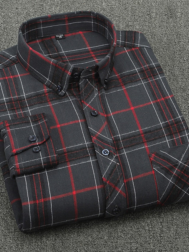 Men's Button Up Shirt Dress Shirt Plaid Shirt Collared Shirt A B C Long Sleeve Tartan Collar Spring Winter Wedding WorkWear Clothing Apparel Button-Down