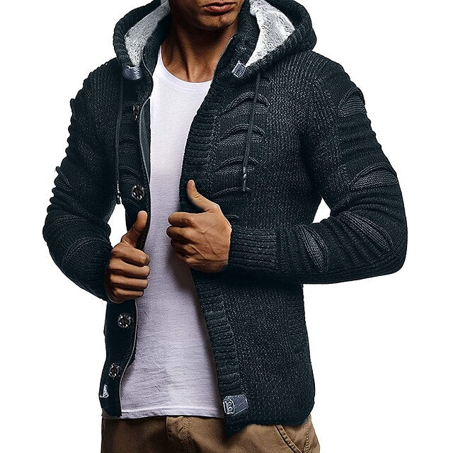 Men's Sweater Cardigan Sweater Chunky Knit Knitted Hooded Going out Weekend Clothing Apparel Winter Fall White Black S M L
