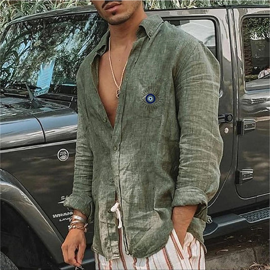 Men's Linen Shirt Summer Shirt Designer Shirt Beach Shirt White Blue Green Long Sleeve Graphic Turndown Summer Spring Outdoor Street Clothing Apparel Button-Down