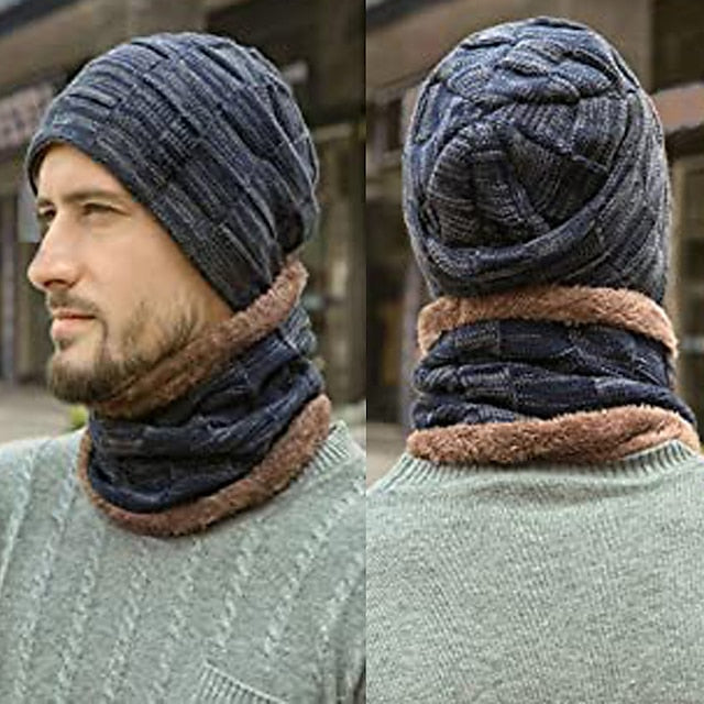 Men's Beanie Hat and Scarf Set Black Wine Knitted Solid / Plain Color Casual / Daily