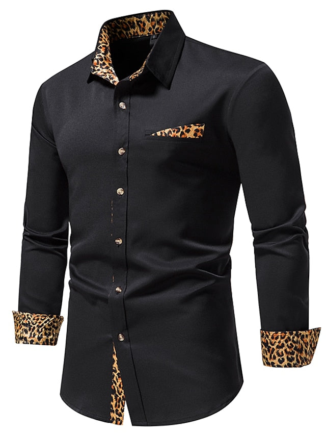 Men's Button Up Shirt Dress Shirt Collared Shirt Black White Navy Blue Long Sleeve Leopard All Seasons Wedding Daily Clothing Apparel