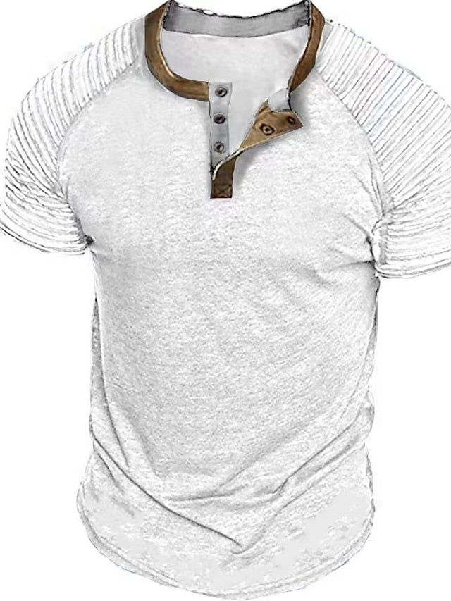 Men's Henley Shirt Plain Slim Pleated Henley Street Vacation Short Sleeves Pleated Sleeve Clothing Apparel Designer Basic Modern Contemporary