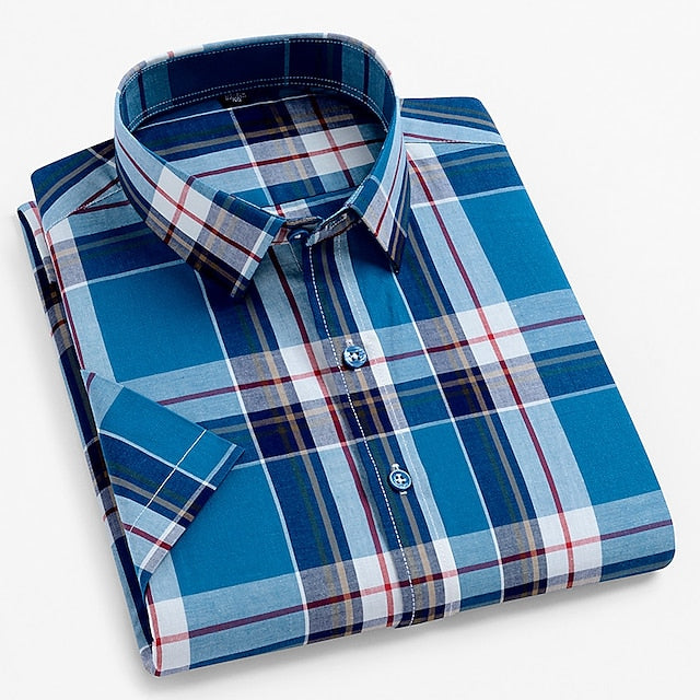 Men's Dress Shirt Casual Shirt Plaid  Check Shirt  Graphic Prints Square Neck Light Yellow Light Pink Black / Gray White / Green Sea Blue Casual Daily Short Sleeve collared shirts Clothing Apparel