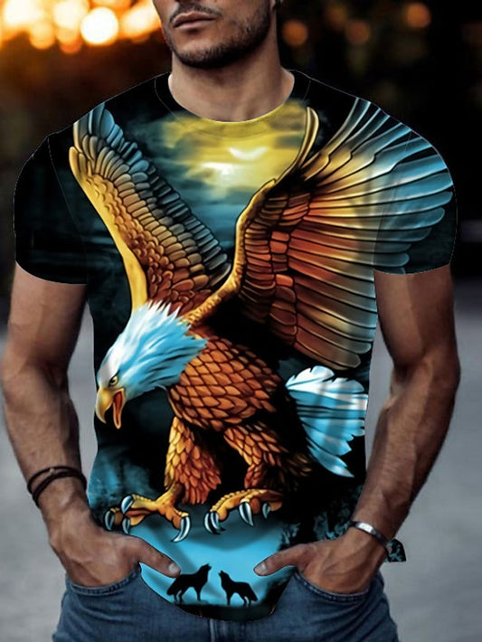 Men's T Shirt Eagle Animal Crew Neck Short Sleeve Street Print Tops Sportswear Casual Fashion Comfortable Blue Summer Spring Graphic Tees