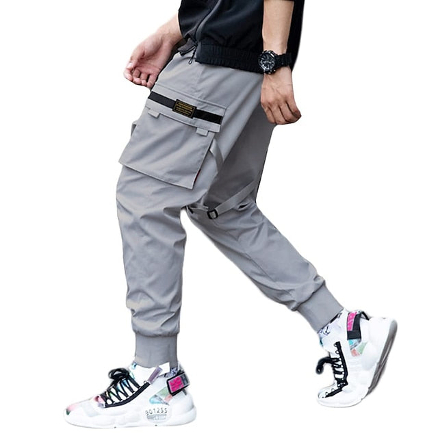 Men's Cargo Pants Cargo Trousers Joggers Techwear Drawstring Elastic Waist Multi Pocket Plain Ankle-Length Casual Weekend Cotton Streetwear Hip Hop Black Grey