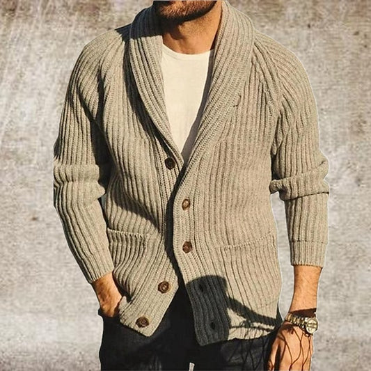 Men's Sweater Cardigan Sweater Knit Knitted Solid Color V Neck Stylish Vintage Style Daily Wear Clothing Apparel Fall Winter Khaki M L XL