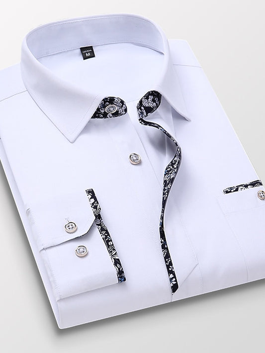 Men's Button Up Shirt Dress Shirt Collared Shirt Black White Wine Long Sleeve Plain Spring &  Fall Wedding Work Clothing Apparel