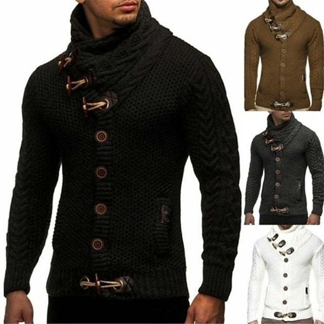 Men's Sweater Cardigan Knit Knitted Braided Turtleneck Daily Wear Clothing Apparel Winter Fall White Black S M L