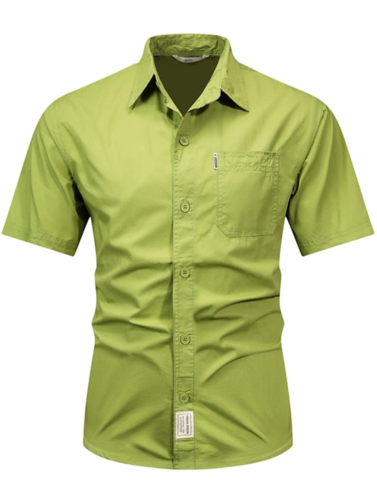 Men's Casual Shirt White Light Green Blue Green khaki Short Sleeves Solid / Plain Color Lapel Daily Wear Basic Clothing Apparel Modern Contemporary