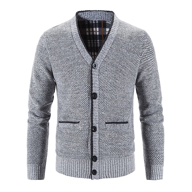 Men's Sweater Cardigan Fleece Sweater Knit Knitted Solid Color V Neck Stylish Daily Clothing Apparel Winter Red Blue XS S M