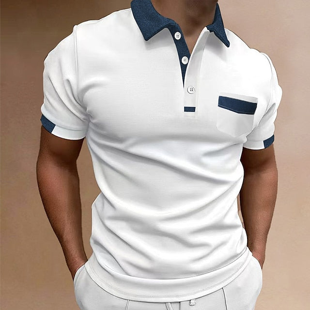 Men's Button Up Polos Polo Shirt Casual Holiday Lapel Classic Short Sleeve Fashion Basic Color Block Button Summer Regular Fit Navy Black White Blue Beige Gray Button Up Polos