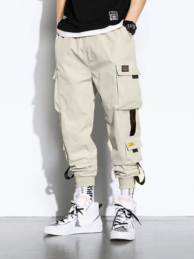 Men's Cargo Pants Cargo Trousers Joggers Trousers Cropped Pants Drawstring Elastic Waist Multi Pocket Letter Comfort Wearable Casual Daily Holiday Sports Fashion Black Green