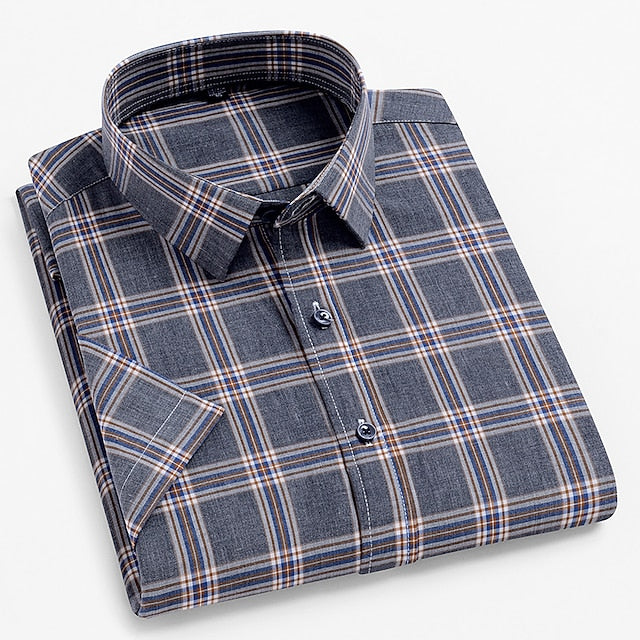 Men's Dress Shirt Casual Shirt Plaid  Check Shirt  Graphic Prints Square Neck Light Yellow Light Pink Black / Gray White / Green Sea Blue Casual Daily Short Sleeve collared shirts Clothing Apparel