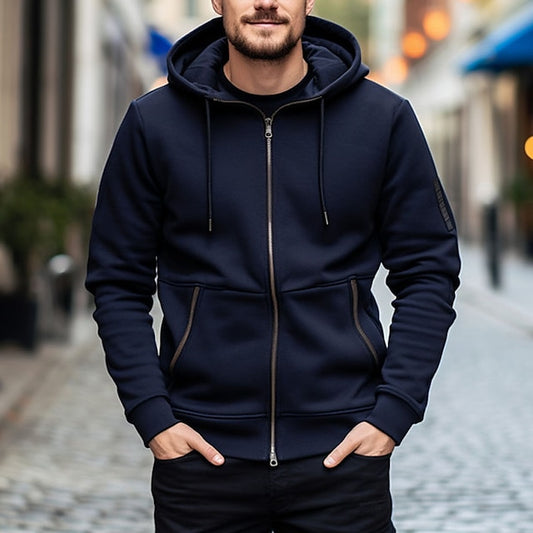 Men's Hoodie Full Zip Hoodie Jacket Navy Blue Hooded Plain Sports & Outdoor Daily Holiday Streetwear Cool Casual Spring &  Fall Clothing Apparel Hoodies Sweatshirts