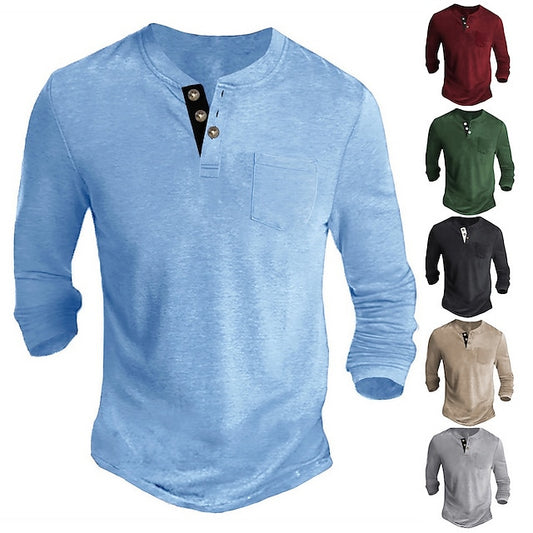 Men's Henley Shirt Tee Long Sleeve Shirt Plain Henley Casual Holiday Long Sleeve Button-Down Clothing Apparel Fashion Designer Comfortable Essential