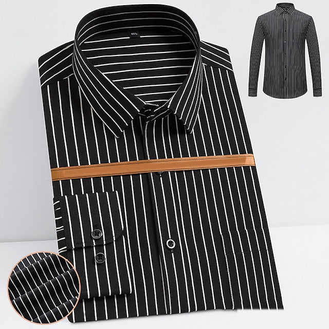 Men's Dress Shirt Black White Yellow Long Sleeve Striped Turndown Spring &  Fall Wedding Outdoor Clothing Apparel Button-Down