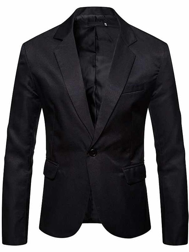 Men's Jacket Blazer Wedding Business Breathable Pocket Fall Solid Color Business Elegant Turndown Regular Cotton Regular Fit Dark Grey Black White Red Navy Blue Jacket