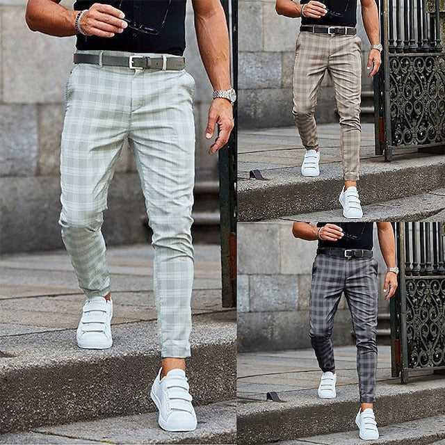 Men's Trousers Chinos Slacks Jogger Pants Plaid Dress Pants Checkered Lattice Soft Full Length Daily Weekend Office / Business Casual / Sporty Light Green Blue Inelastic