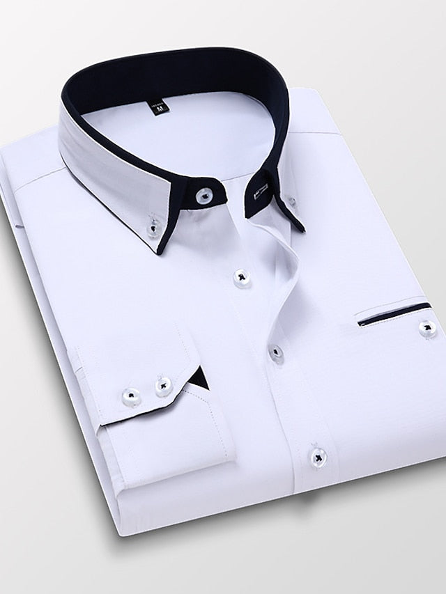 Men's Dress Shirt Button Down Shirt Collared Shirt Non Iron Shirt White Pink Navy Blue Long Sleeve Plain Collar All Seasons Wedding Work Clothing Apparel