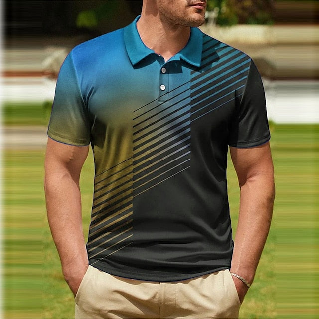 Men's Polo Shirt Golf Shirt Gradient Graphic Prints Geometry Turndown Black and Red Sea Blue Black White Yellow Outdoor Street Short Sleeves Button-Down Print Clothing Apparel Fashion Designer Casual