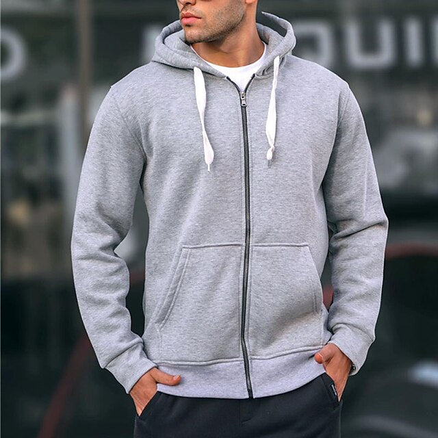 Men's Hoodie Full Zip Hoodie Jacket White Light Grey Dark Gray Hooded Plain Sports & Outdoor Daily Holiday Streetwear Cool Casual Spring &  Fall Clothing Apparel Hoodies Sweatshirts