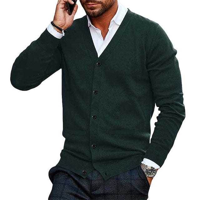 Men's Sweater Cardigan Sweater Ribbed Knit Cropped Knitted V Neck Clothing Apparel Fall Winter Black Wine S M L