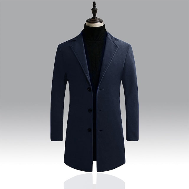 Men's Overcoat Winter Coat Business Casual Fall Wool Clothing Apparel Basic Solid Colored Stand Collar Single Breasted Outerwear